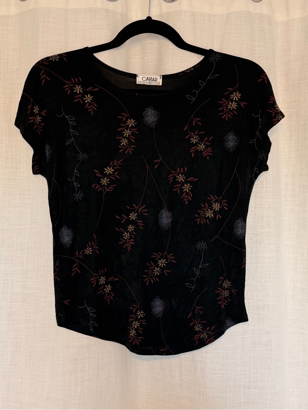 Black Floral Short Sleeve Women’s Top